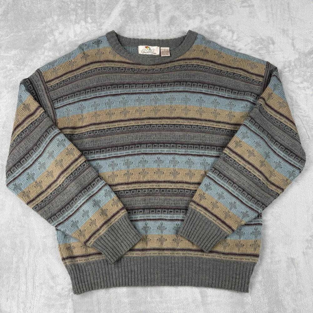 Vintage Arnold Palmer Knit Sweater Striped Pattern Crewneck Golf Men Size L 90s